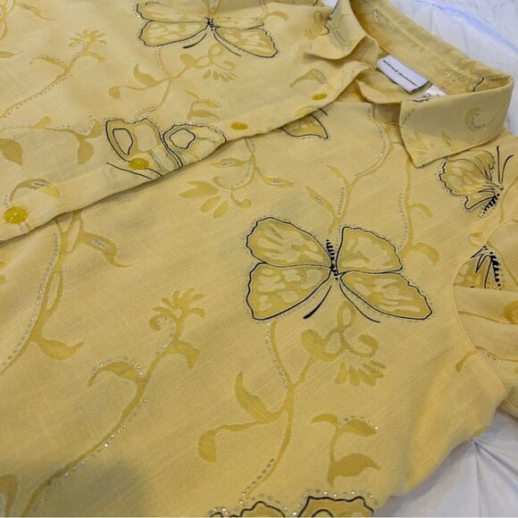 Alfred Dunner Women's Yellow Butterfly Embossed Button Up 3/4 Sleeves Size 14 - Picture 4 of 10